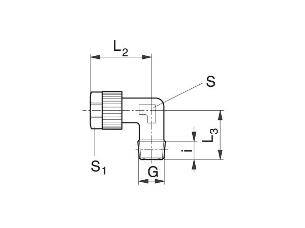 Haakse inschroef-schroefbevestiging voor slang - Smeersystemen schroefbevestigingen - Murtfeldt GmbH Kunststoffe - Technische Zeichnung 1