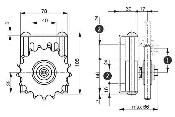 Spann-Boy® TS met kettingwiel - Kettingspanners voor rollenkettingen - Murtfeldt GmbH Kunststoffe - Technische Zeichnung 1