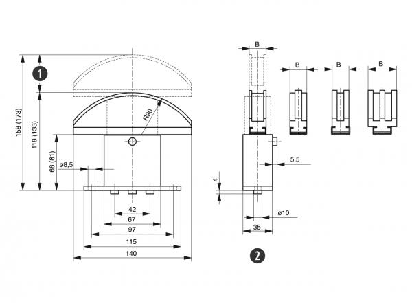 Spann-Box® Gr.1 mit Bogenprofil - Kettenspanner für Rollenketten - Murtfeldt GmbH Kunststoffe - Technische Zeichnung 2