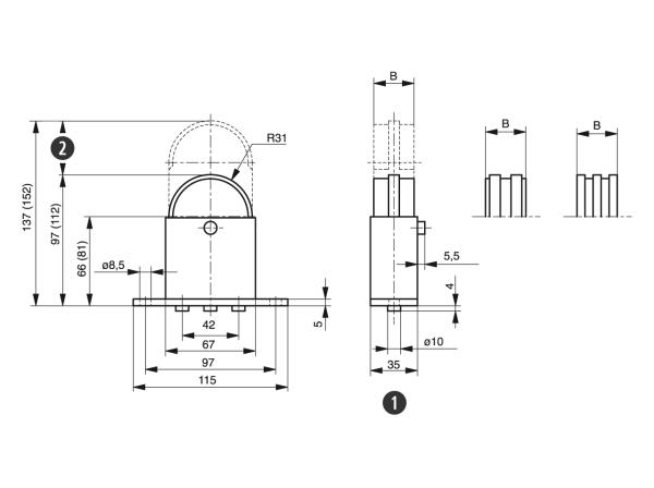 Spann-Box® Gr.1 mit Halbkreisprofil - Kettenspanner für Rollenketten - Murtfeldt GmbH Kunststoffe - Technische Zeichnung 1