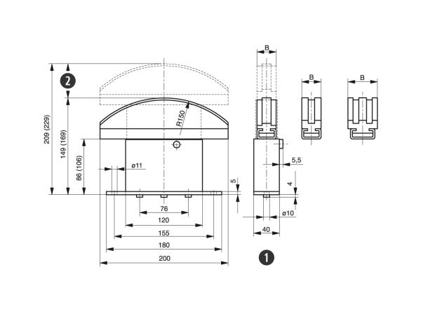 Spann-Box® size 2 with arc segment profile - Chain tensioners for roller chains - Murtfeldt GmbH Kunststoffe - Technische Zeichnung 1
