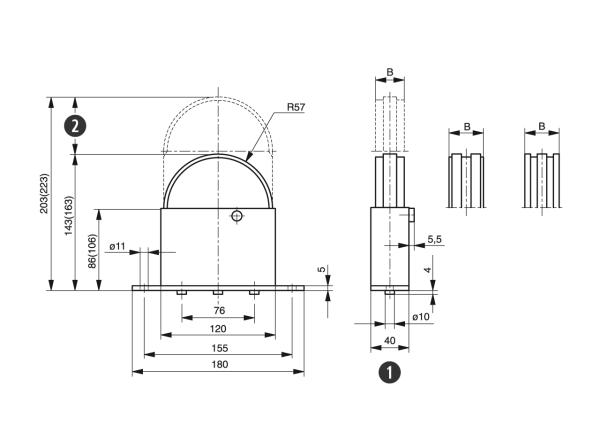 Spann-Box® size 2 with semi-circular profile - Chain tensioners for roller chains - Murtfeldt GmbH Kunststoffe - Technische Zeichnung 1