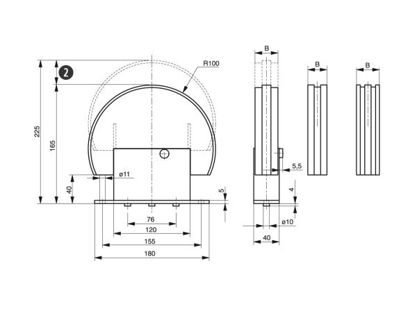 Spann-Box® Gr.2 mit Umlenkprofil 180° - Kettenspanner für Rollenketten - Murtfeldt GmbH Kunststoffe - Technische Zeichnung 1