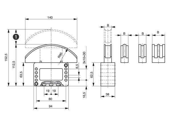 Spann-Box® velikost 30 s obloukovým profilem - Napínáky pro válečkové řetězy - Murtfeldt GmbH Kunststoffe - Technische Zeichnung 1