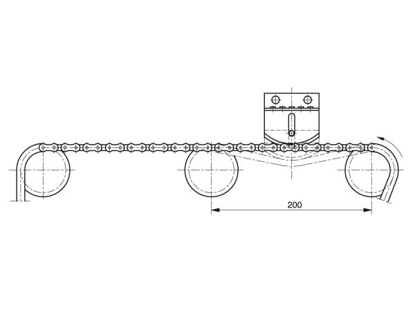 Mini tensor con perfil de arco - Tensores de cadena para cadenas de rodillos - Murtfeldt GmbH Kunststoffe - Technische Zeichnung 2