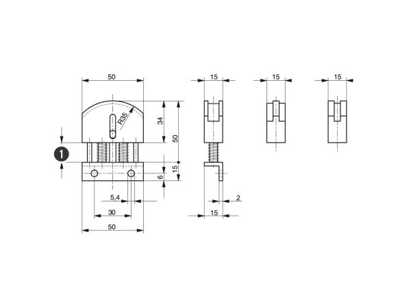 Mini tensor con perfil de arco - Tensores de cadena para cadenas de rodillos - Murtfeldt GmbH Kunststoffe - Technische Zeichnung 3